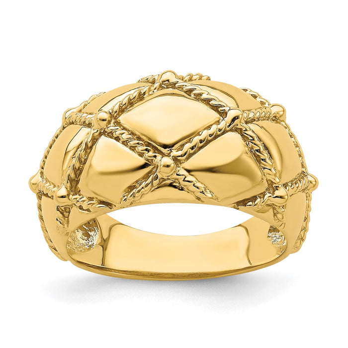 High-Quality 14K Gold Quilted Rope Design Women's Ring - Stylish Value!-1
