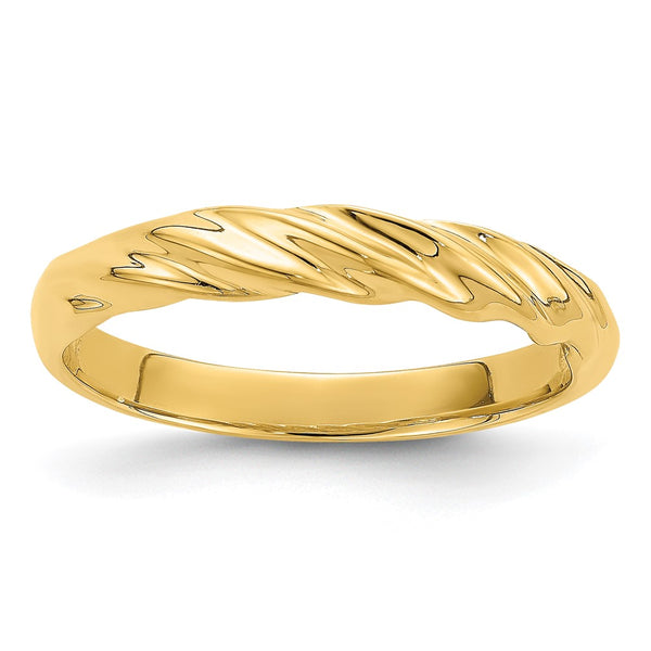 14K Gold Polished Slim Ribbed Dome Band Ring