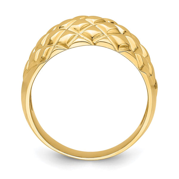 14K Gold Polished Basket Weave Design Ring