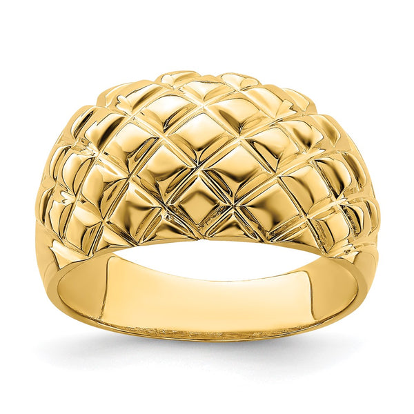 14K Gold Polished Basket Weave Design Ring