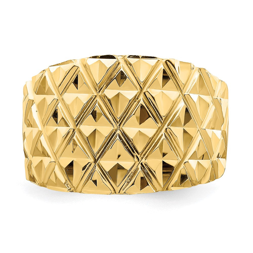 High-Quality 14K Gold Double-Curved Quilted Dome Ring - Stylish Value Piece