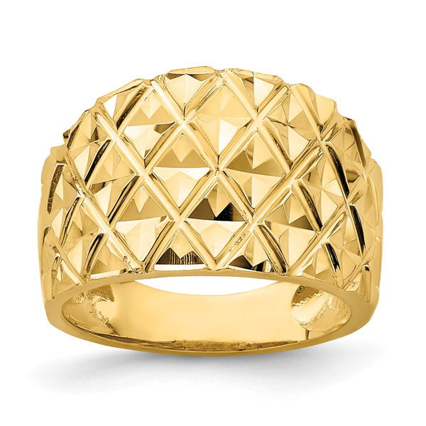 14K Gold Double-Curved Quilted Dome Ring