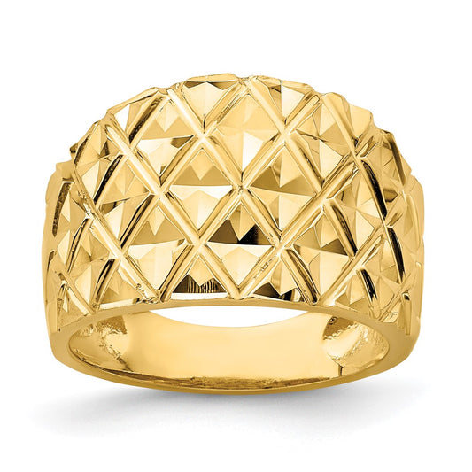 High-Quality 14K Gold Double-Curved Quilted Dome Ring - Stylish Value Piece