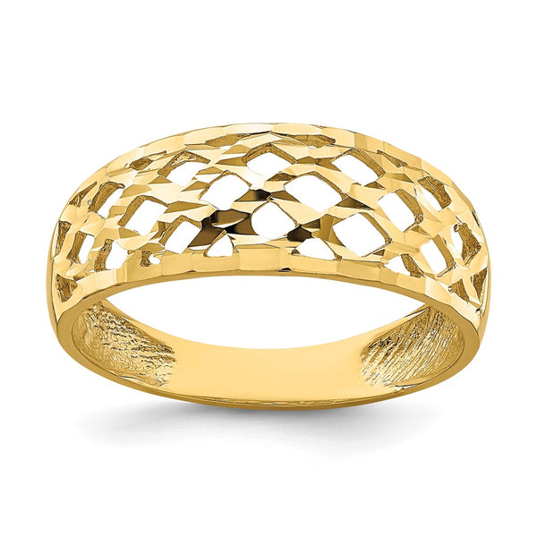 14K Solid Gold Woven Dome Ring - D/C Pattern