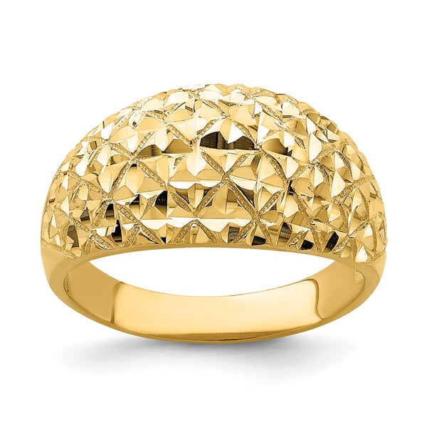 14K Gold Diamond-Cut Quilted Dome Ring