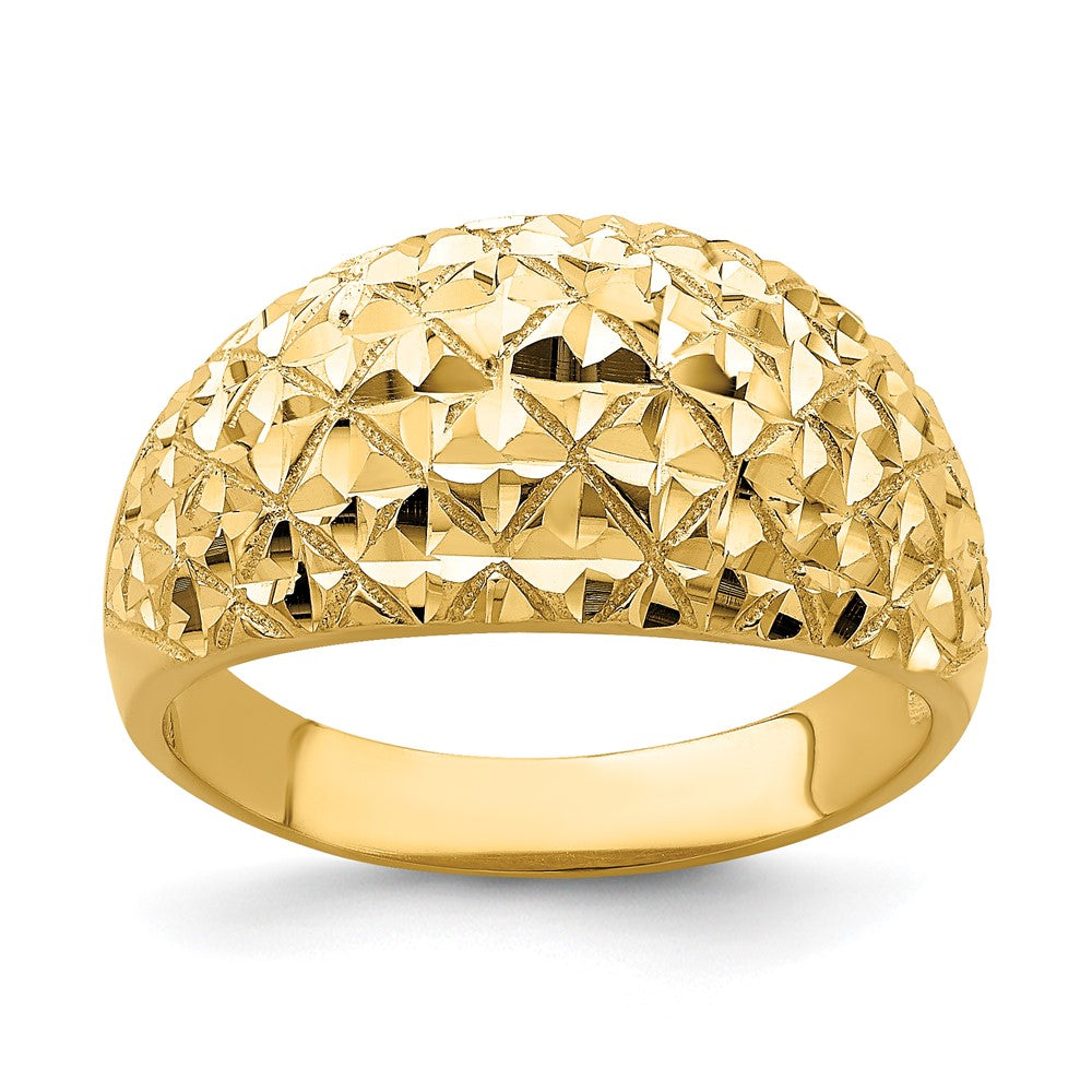 Buy Stylish 14K Gold Diamond-Cut Quilted Dome Ring - Affordable Luxury Design