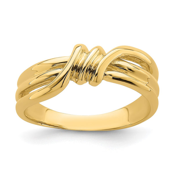 14K Gold Polished Ribbed Design Band Ring
