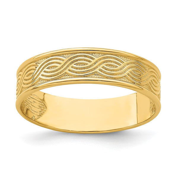 14k Gold Wave-Engraved Thumb Ring - Size 9