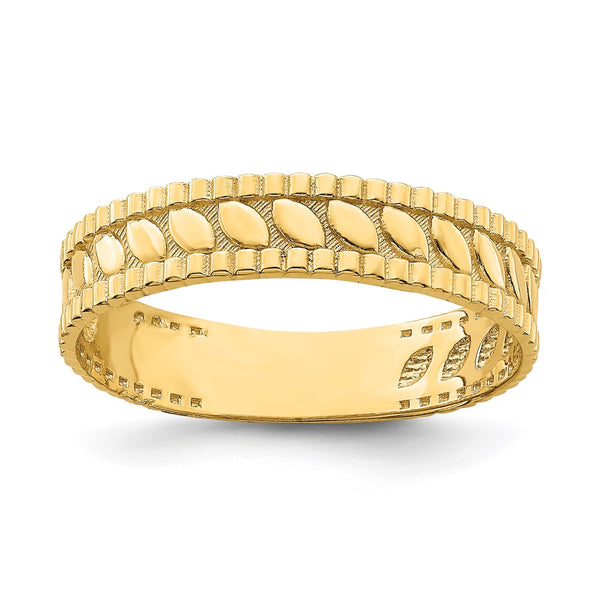 14K Gold Leaf Engraved Thumb Ring - Size 9