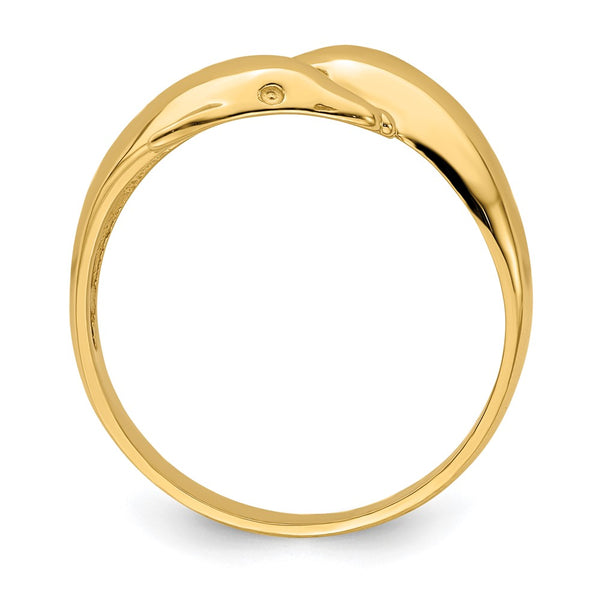 14K Gold Polished Double Dolphin Ring