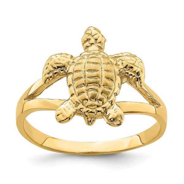 14K Gold Textured Sea Turtle Band Ring, 5g