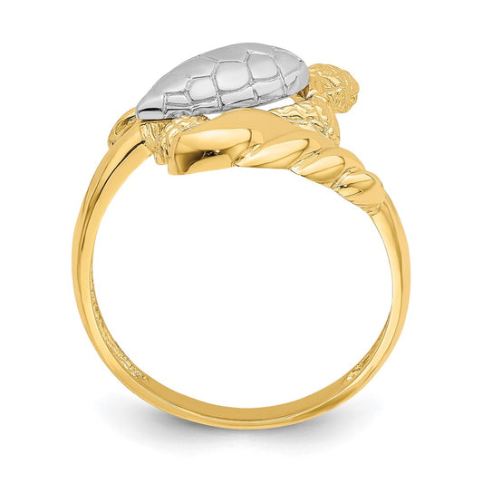 Exclusive 14K White Gold Turtle Ring - Stylish Rhodium-Plated Design