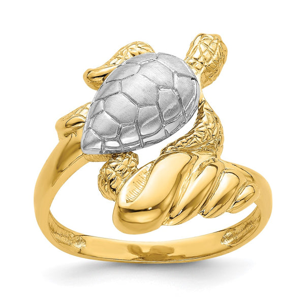 14K White Gold Turtle Ring - Rhodium-Plated
