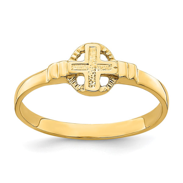 14K Gold Polished Cross Within Circle Ring