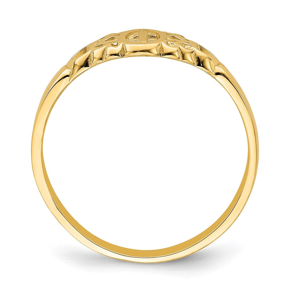 High-Quality 14K Gold Oval Scroll & Heart Ring with Cross Design - Stylish Value