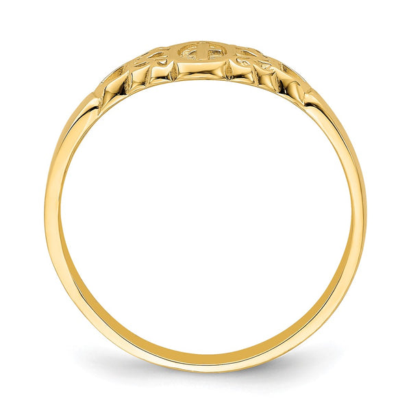 14K Gold Oval Scroll & Heart Ring with Cross