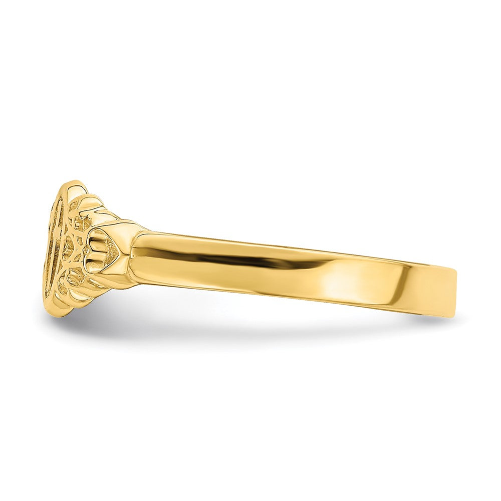 High-Quality 14K Gold Oval Scroll & Heart Ring with Cross Design - Stylish Value