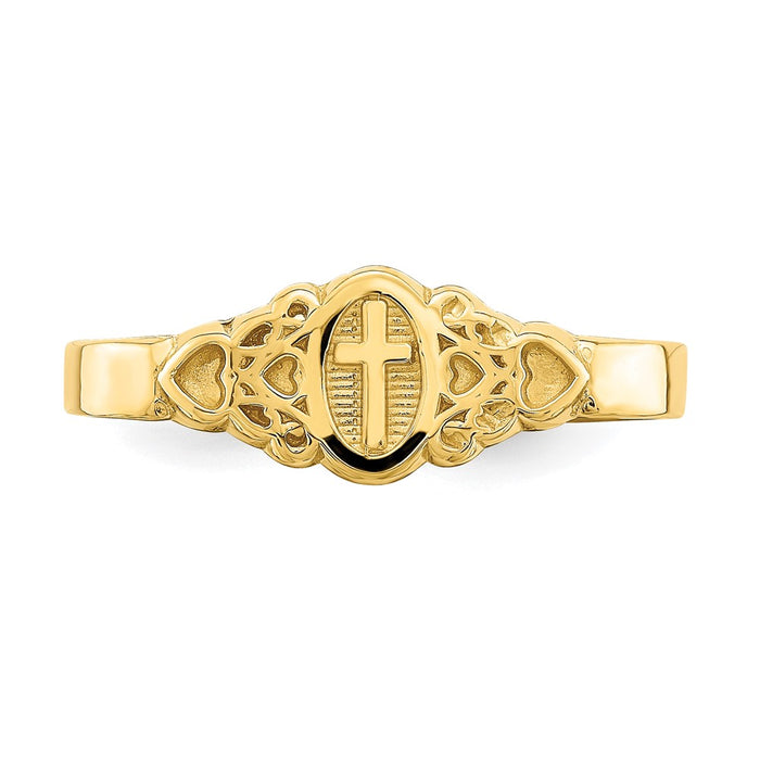 High-Quality 14K Gold Oval Scroll & Heart Ring with Cross Design - Stylish Value-4