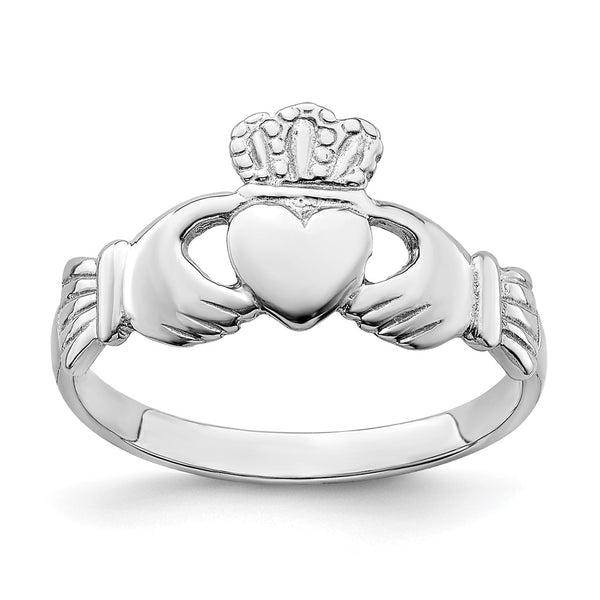 14K White Gold Claddagh Ring - Polished - Style GR1-1019550