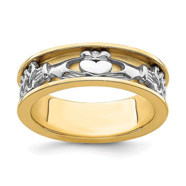 14K Two-Tone Claddagh Ring Band