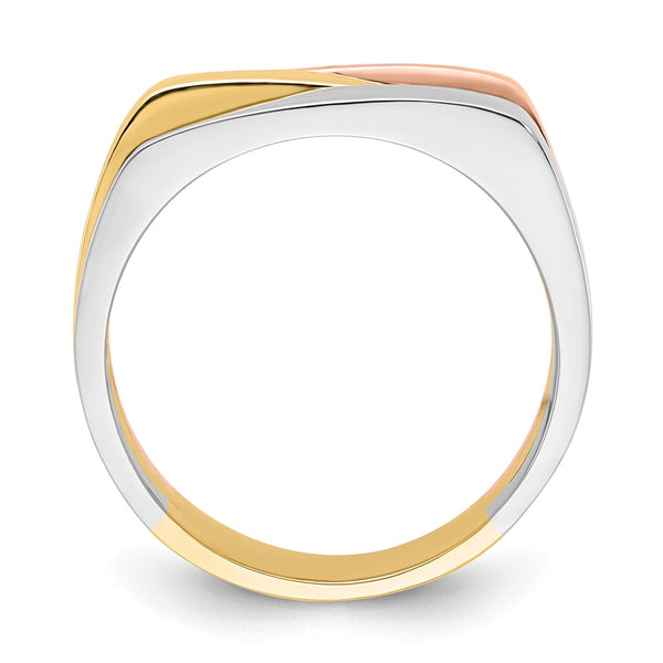 14K Tri-Color Modern Flat Top Ring