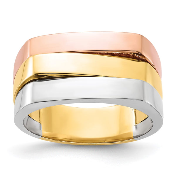 14K Tri-Color Modern Flat Top Ring