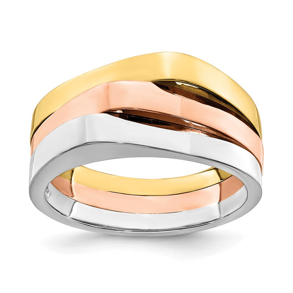 14K Tri-Color Triple Peak Band Ring