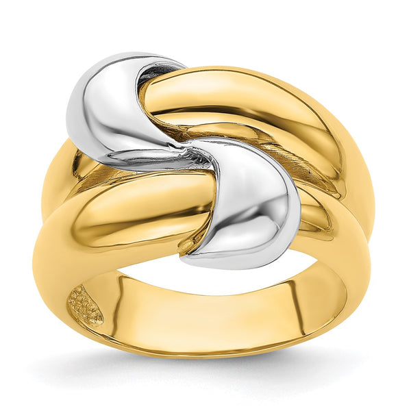 14K Two-Tone Polished Knot Design Dome Ring