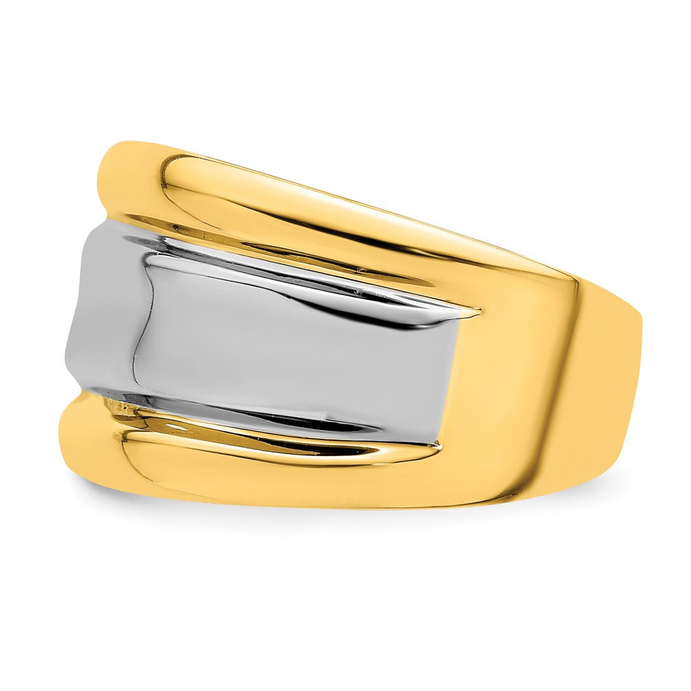 Exclusive 14K White Gold Rhodium-Plated Wide Center Ridge Band Ring - Stylish Value!