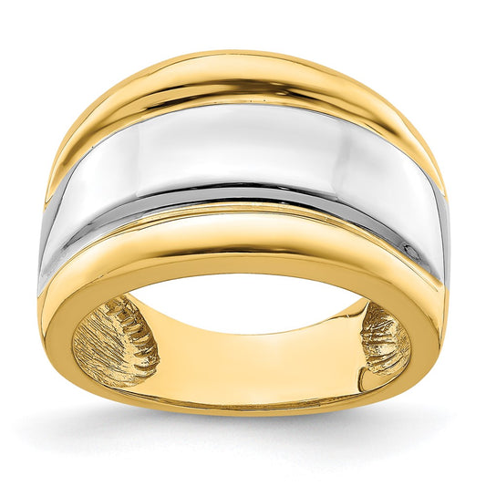 Exclusive 14K White Gold Rhodium-Plated Wide Center Ridge Band Ring - Stylish Value!