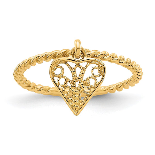 14K Gold Heart Dangle Ring
