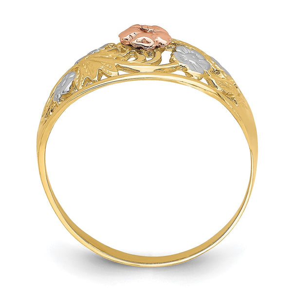 14K Tri-Color Floral Dome Ring - White Rhodium