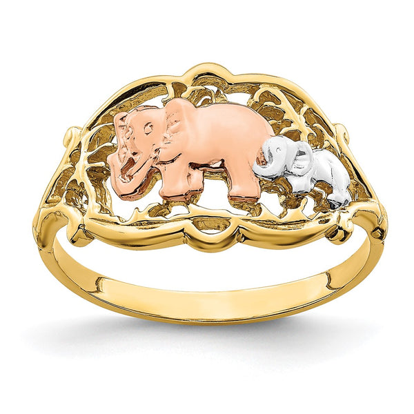 14K Two-Tone Elephant Ring - White Rhodium