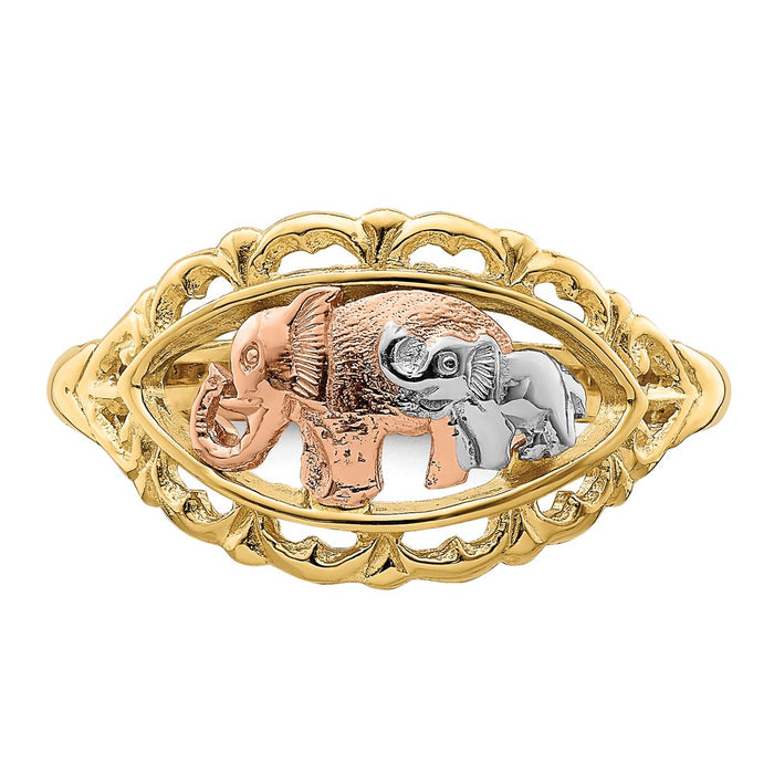 Shop Stylish 14K Two-Tone Ring with White Rhodium-Plated Elephants, 9mm-5