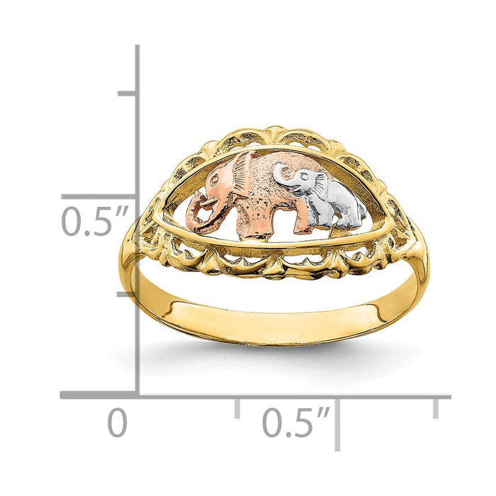 Shop Stylish 14K Two-Tone Ring with White Rhodium-Plated Elephants, 9mm-3