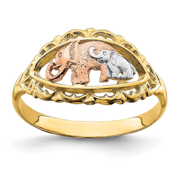 14K Two-Tone Ring with White Rhodium-Plated Elephants, 9mm