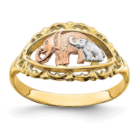 Shop Stylish 14K Two-Tone Ring with White Rhodium-Plated Elephants, 9mm
