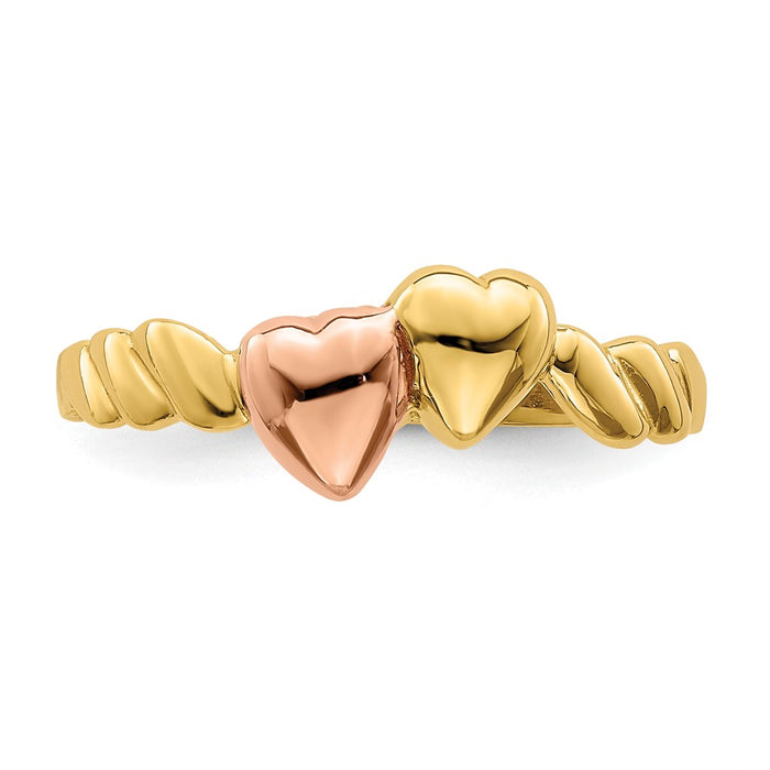 High-Quality 14K Two-Tone Ridged Band with Interlocking Hearts | Stylish Value-4