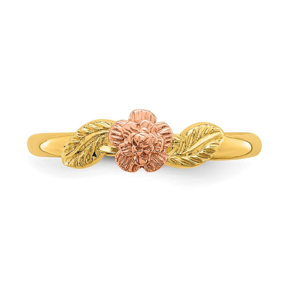 Buy 14K Two-Tone Diamond-Cut Leaf & Flower Ring - Stylish & Affordable Luxury!