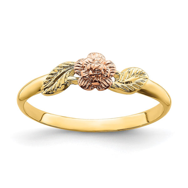 14K Two-Tone Diamond-Cut Leaf & Flower Ring