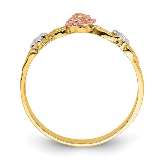 High-Quality 14K Two-Tone Flower Ring - Stylish White Rhodium Finish
