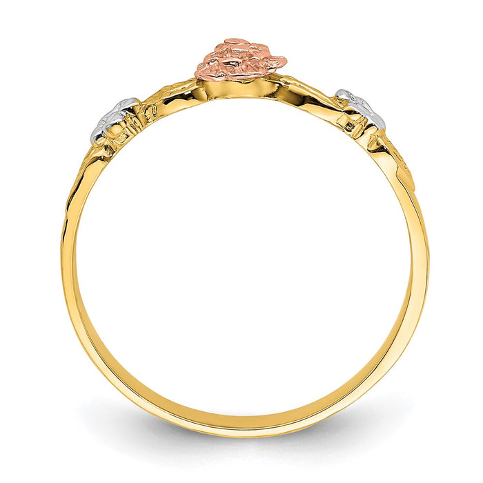 High-Quality 14K Two-Tone Flower Ring - Stylish White Rhodium Finish-2
