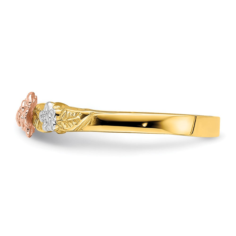 High-Quality 14K Two-Tone Flower Ring - Stylish White Rhodium Finish