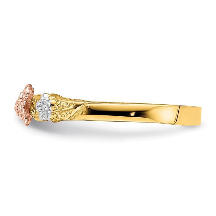 High-Quality 14K Two-Tone Flower Ring - Stylish White Rhodium Finish-3