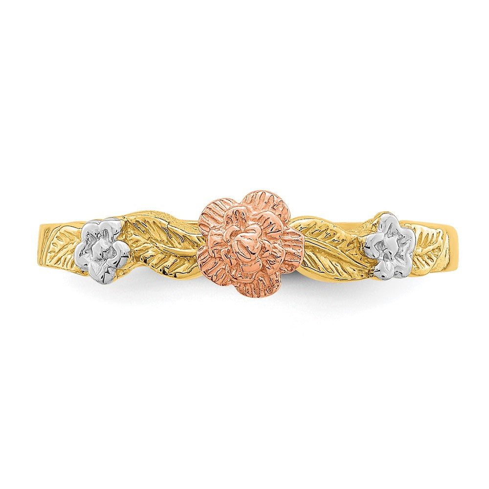 High-Quality 14K Two-Tone Flower Ring - Stylish White Rhodium Finish