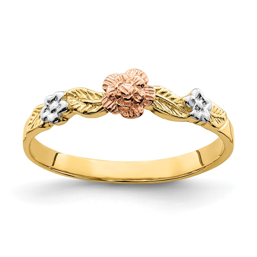 High-Quality 14K Two-Tone Flower Ring - Stylish White Rhodium Finish
