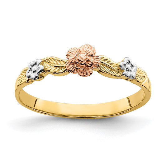 High-Quality 14K Two-Tone Flower Ring - Stylish White Rhodium Finish