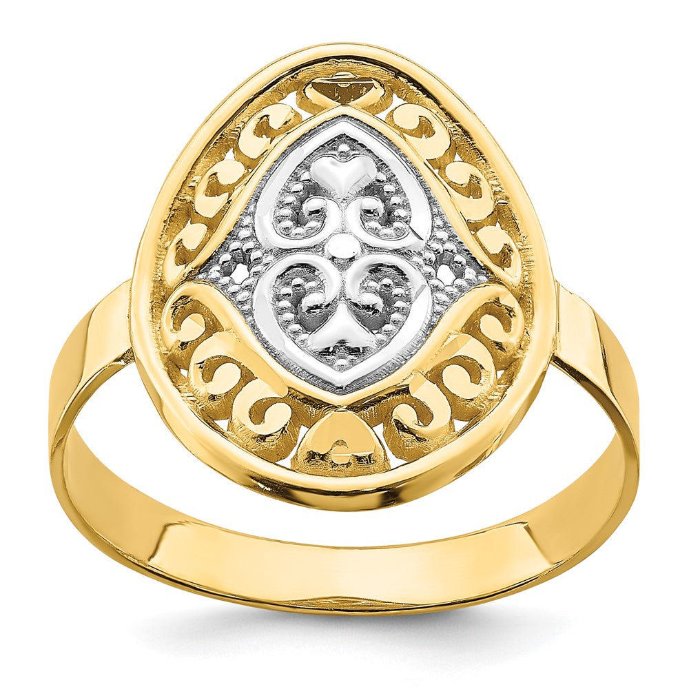 Shop Stylish 14K White Gold Oval Shield Ring with Heart Accents - Luxury Value!