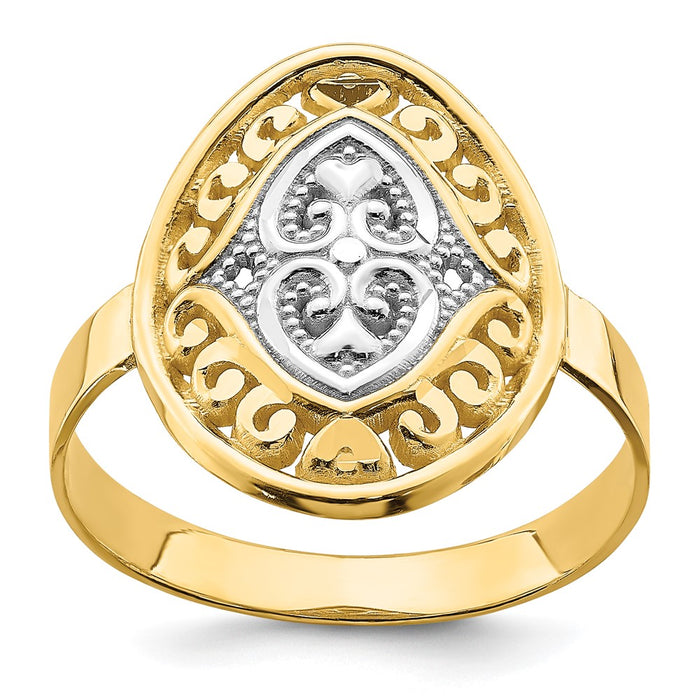Shop Stylish 14K White Gold Oval Shield Ring with Heart Accents - Luxury Value!-7