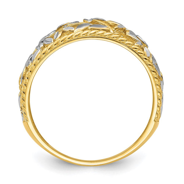 14K White Gold Diamond-Cut Filigree Leaf Ring